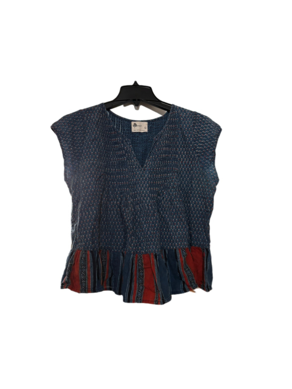 Women's Kopak Blue Red Patterned Sleeveless Blouse Size M